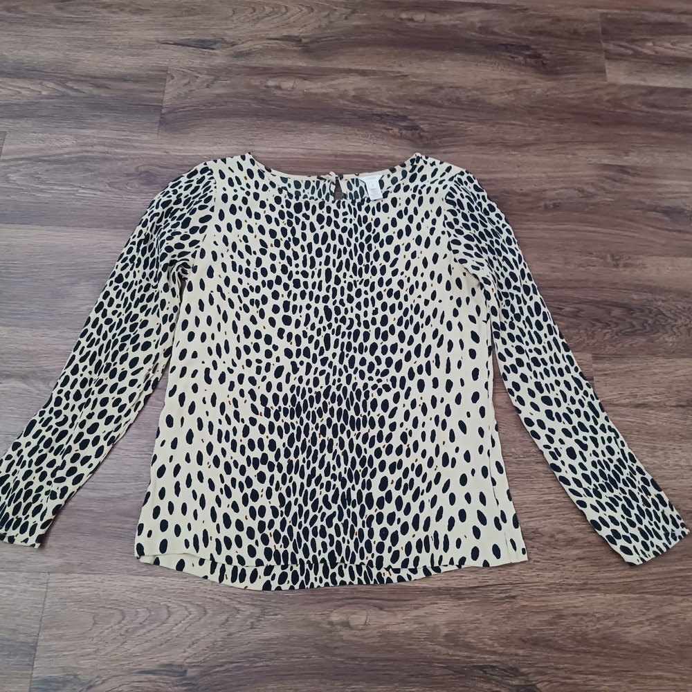 J.Crew Women Leopard Print Long Sleeve Rayon Blouse Tan Black Size 2 CA56445